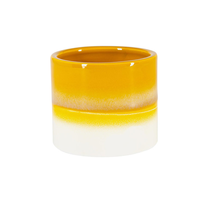 Nicola Spring - Reactive Glaze Plant Pot, Yellow, 9cm H x 10.5cm W x 10.5cm D