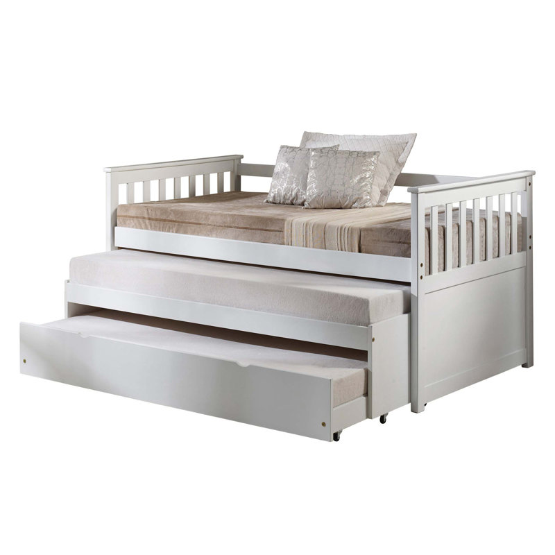 Slatted Armrest Twin Daybed With Roll-Out Bed
