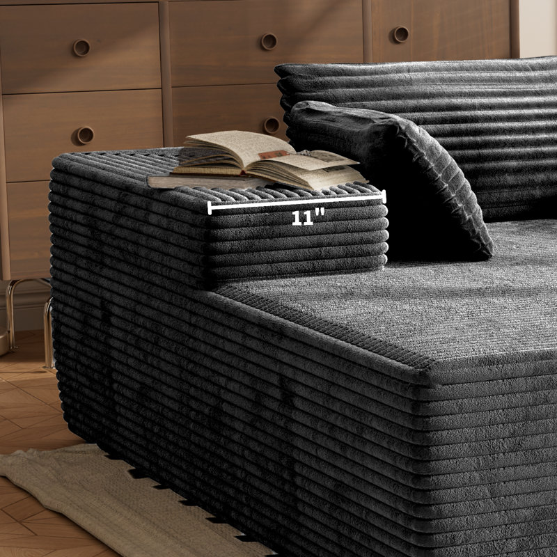 Modern 105.5" Boneless Corduroy L-Shaped Sectional Sofa, Left Chaise, No Assembly Required, Easy-Clean Fabric - Gray, Black