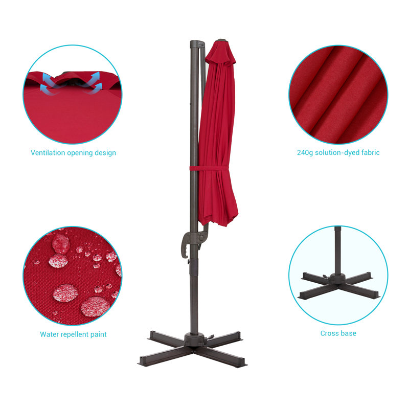 Parasol en porte-à-faux 10 pi Dobromir, Rouge