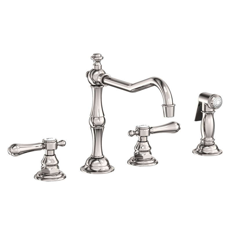 Chesterfield Double Handle Kitchen Faucet with Side Spray, Polished Nickel (PVD), Cross