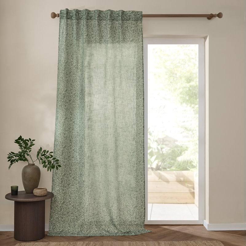 Perrie Leaf Sheer Single Curtain Panel, Green, 140cm Width x 250cm Drop