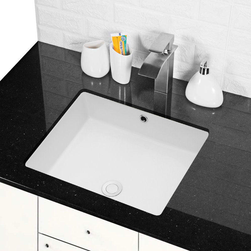 20"X15.5" White Ceramic Rectangular Undermount Bathroom Sink With Overflow