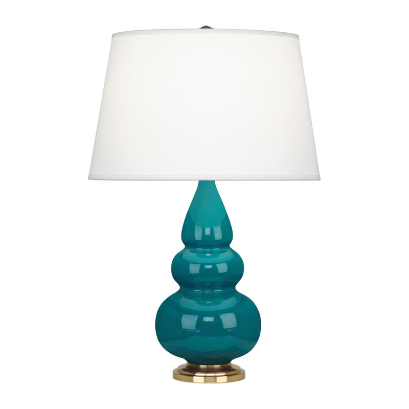 Small Triple Gourd Table Lamp, Peacock and Brass Base