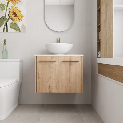 Ensemble de meuble-lavabo flottant simple 24 po avec plateau en céramique Cynetha