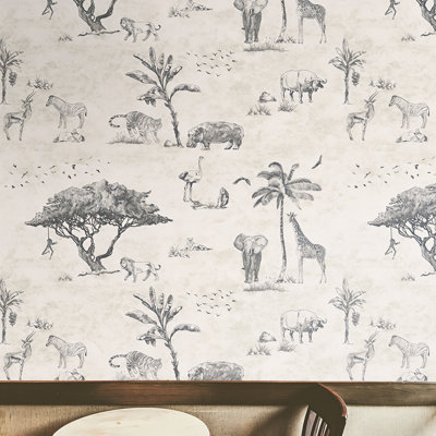 Papier peint gris paysage de savane blanc