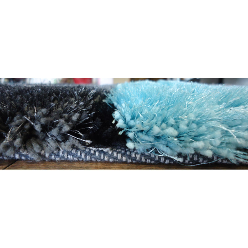 Tapis à poils longs gris / bleu touffeté à la main Tysen
