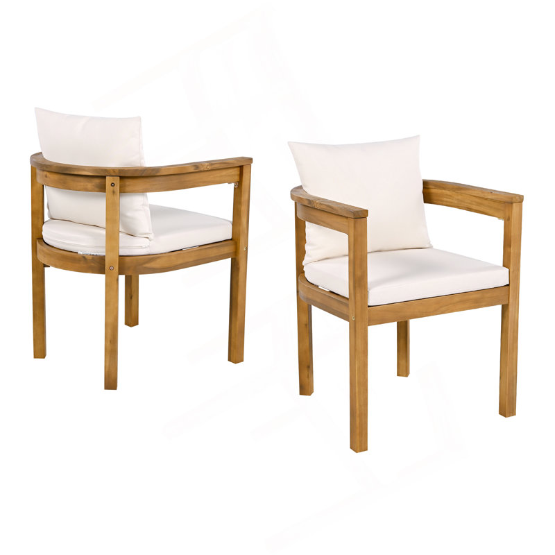 Chaise de salle à manger en bois d'acacia avec coussin beige Abaco, ensemble de 2