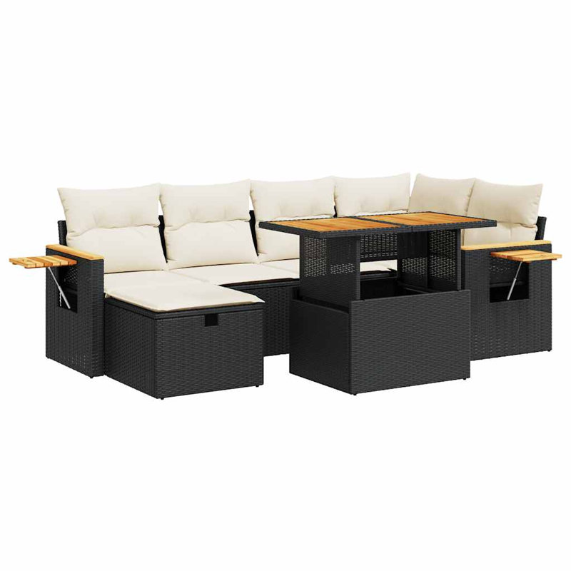 Ensemble de canapé de jardin Vidaxl, Coussin noir / structure noire
