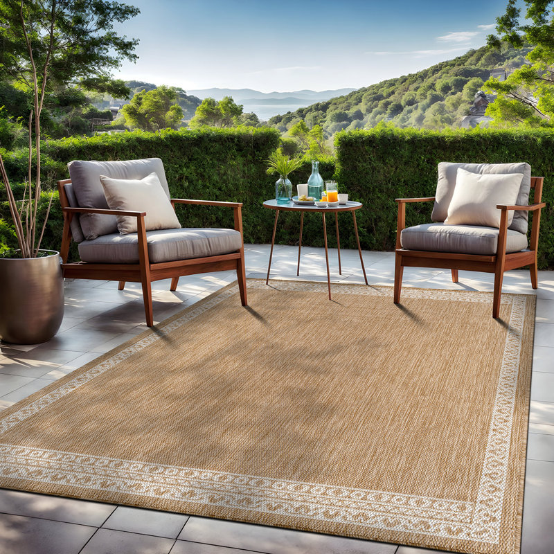 Tapis géométrique intérieur / extérieur, Natural, Rectangle 10' x 14'