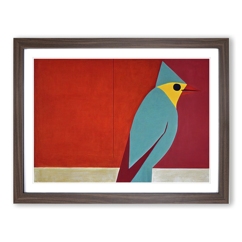 Cardinal Bird Abstract Vol.2 - Single Picture Frame Painting, 46cm H x 64cm W x 2cm D, Walnut Framed