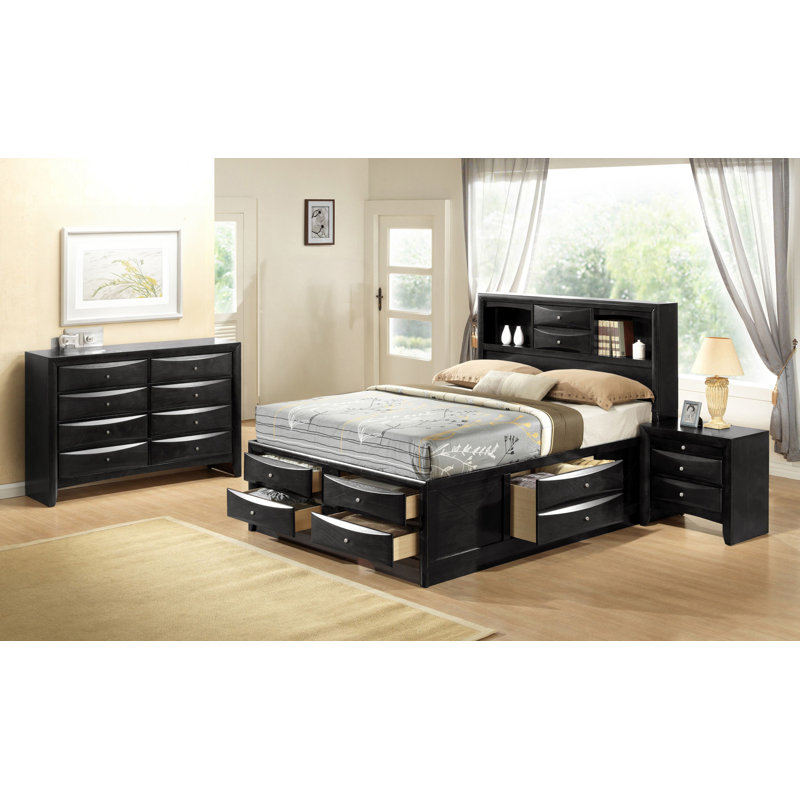 Ensemble de chambre avec lit plateforme de rangement Rodnell 3-2_Kathlyn, Noir, Très grand