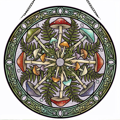 Panneau de vitrail Mushroom Mandala, 7,8 heures