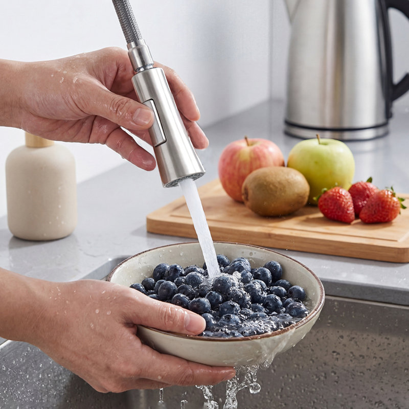 Robinet rétractable pour évier de cuisine, robinet de cuisine à poignée simple nickel brossé, Nickel brossé