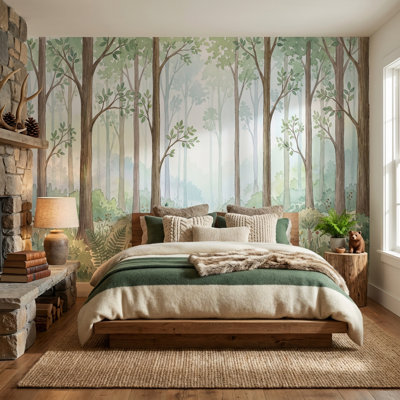Papier peint forêt, décoration murale amovible de verdure