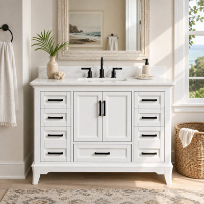 Meuble-lavabo autoportant avec comptoir en quartz
