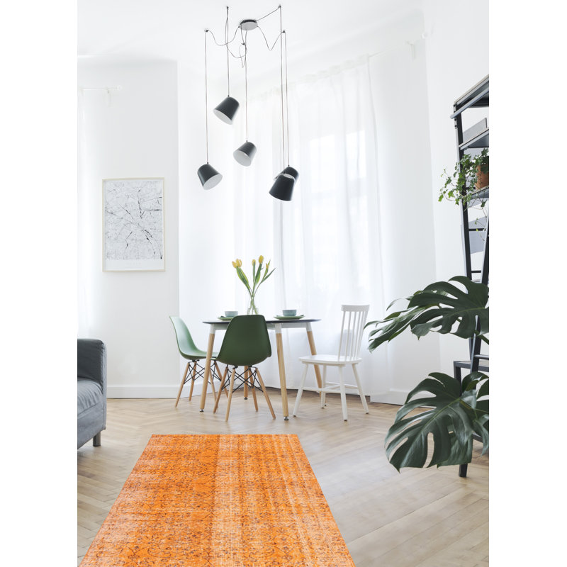 Tapis orange en laine noué à la main de conception unique 2000 pi 3 pi 8 po x 6 pi 11 po Oene