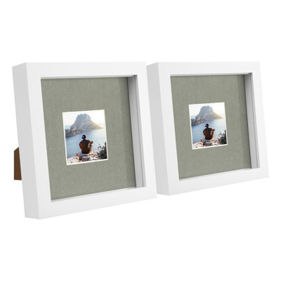 Nicola Spring - 6" x 6" White 3D Box Photo Frames - 2" x 2" Mount