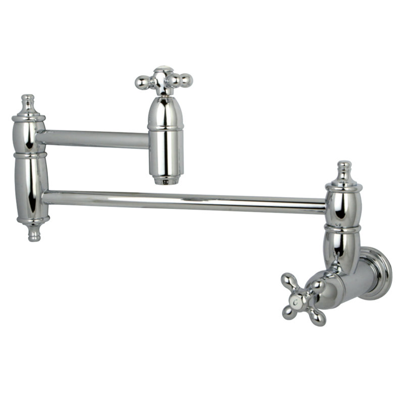 Kingston Brass Restoration Two-Handle 1-Hole Wall Mount Pot Filler Faucet, Polished Chrome
