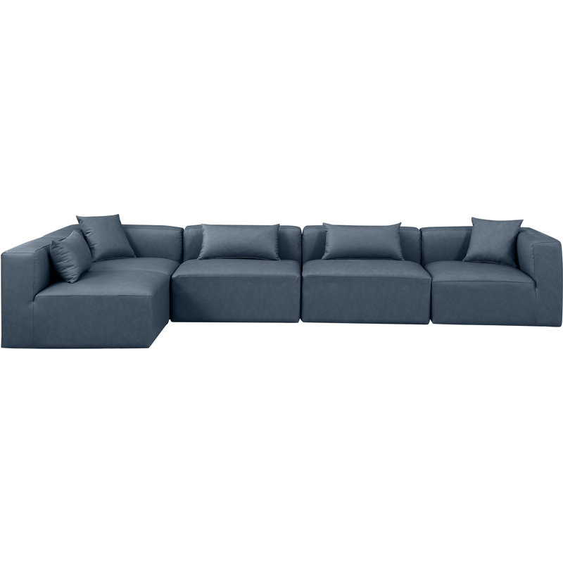 Canapé modulaire en similicuir 5 pièces Ivion, Cuir végétalien bleu marine