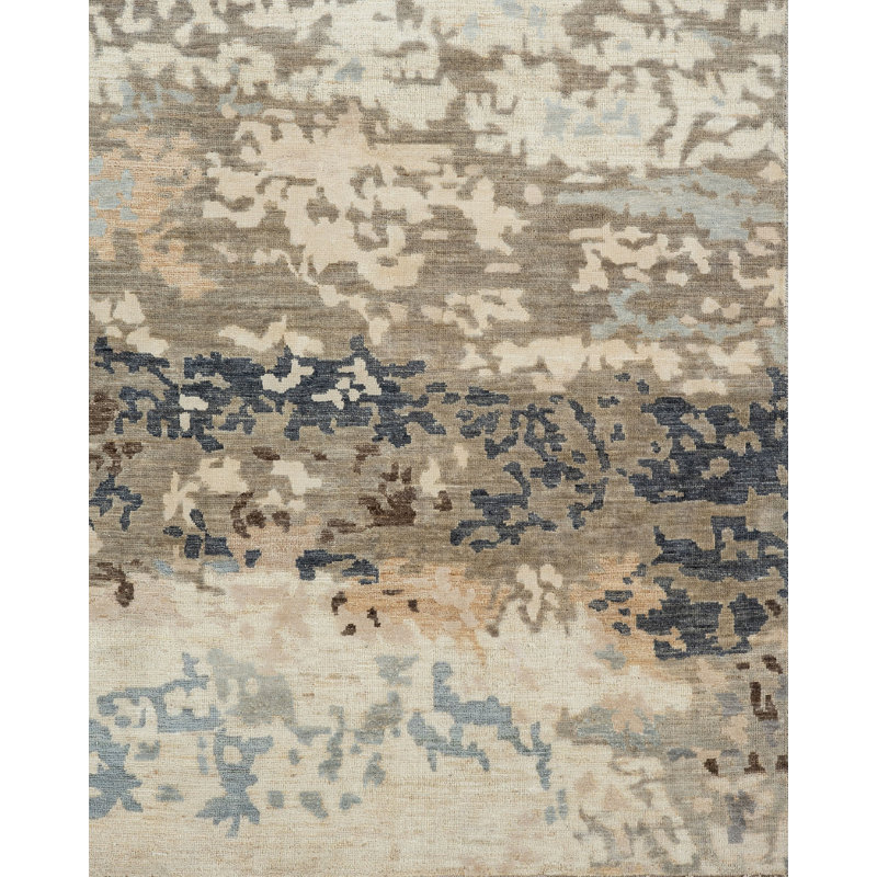 Proprietary Patterns Hand Woven Silk and Wool Abstract Area Rug, Rectangle 12' x 15'