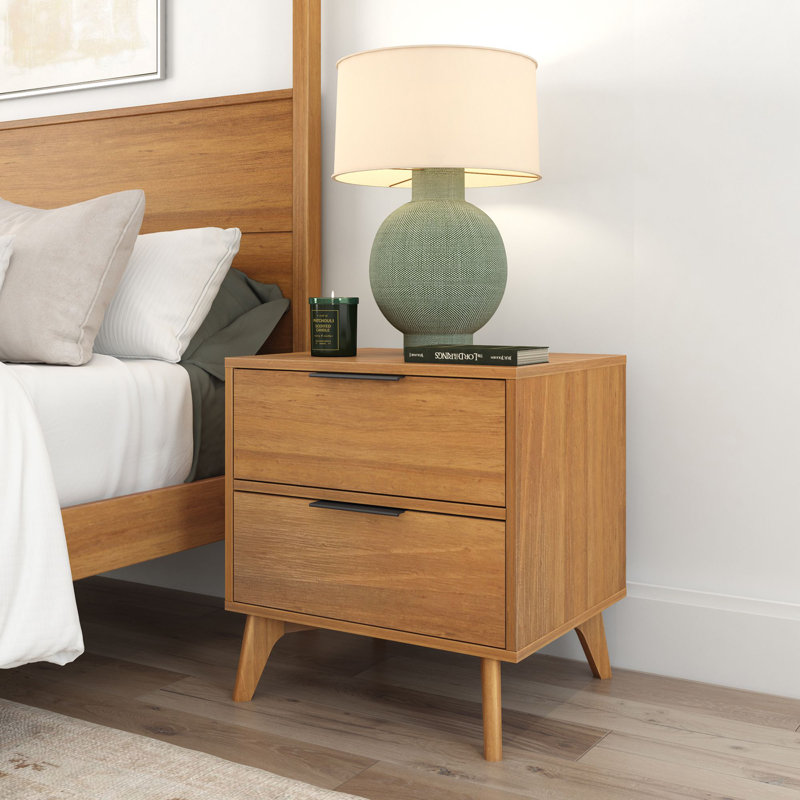 Haven 2 Drawer Nightstand (2 pack), Pecan with Black Handle, Pecan, Set of 2