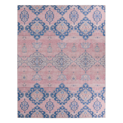 Asuncin Oriental Pink/Blue Area Rug (2'6"X10')