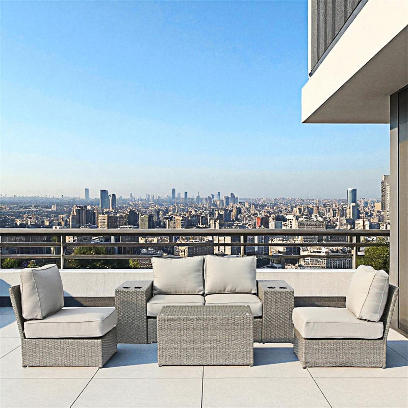 Ensemble modulaire de patio en osier toutes saisons avec coussins