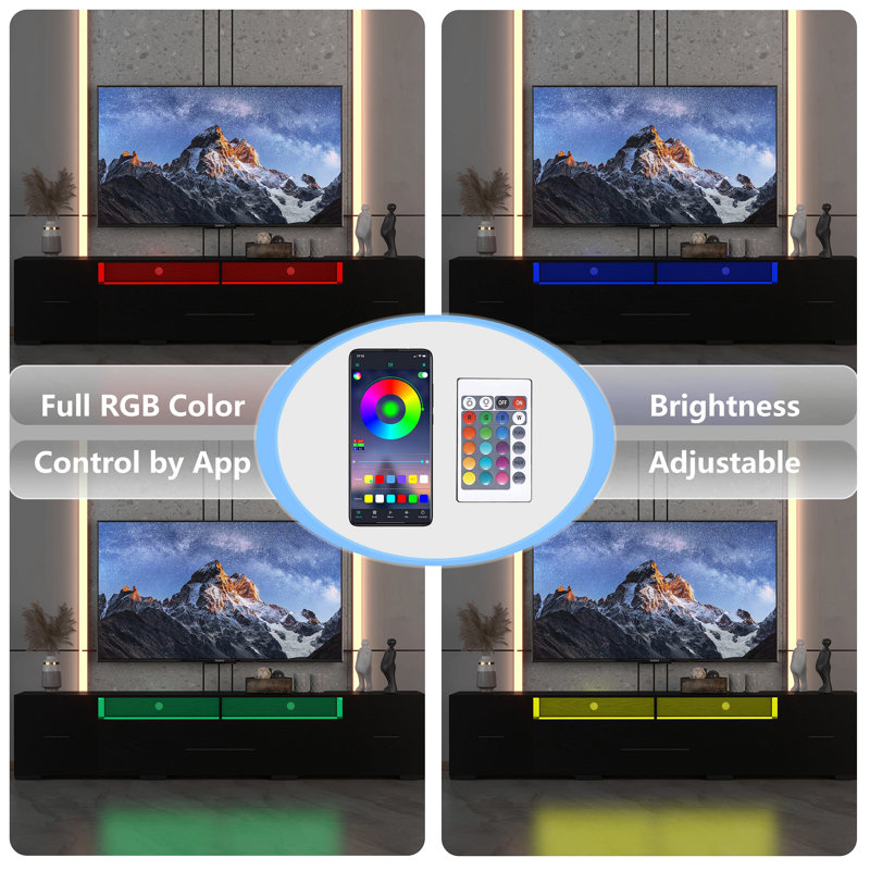 [Video] TV Console With Storage Cabinets, Remote, APP Control Long LED TV Stand, Full RGB Colour Selection, 31 Modes Changing Lights Modern Entertainment Centre With Power Cord (For 80 Inches)