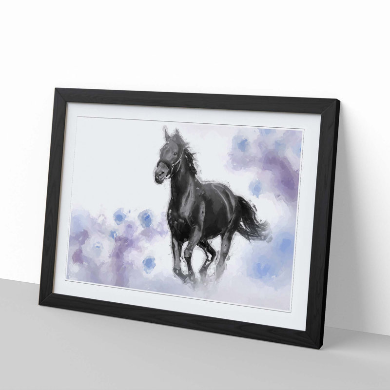 Wild Black Horse in Abstract - Framed Print, Black, 60cm H x 91cm W x 2cm D