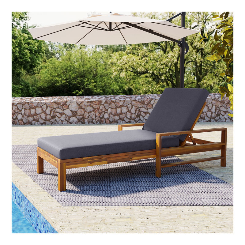 Acacia Wood Adjustable Backrest Outdoor Lounge Chair, Suitable For Gardens, Terraces, And Poolside Areas, Gray