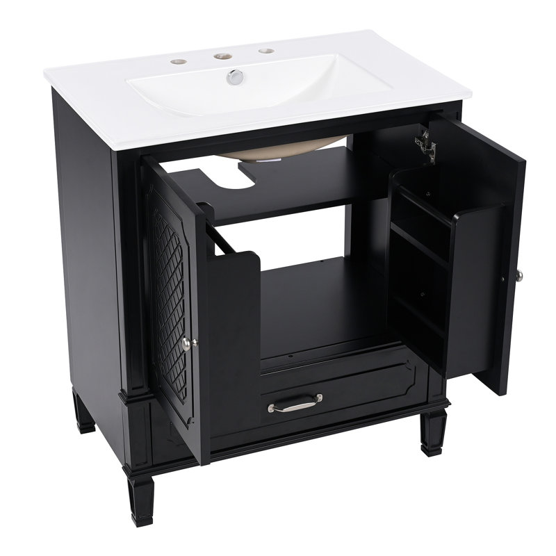 Ensemble de meuble-lavabo 60 po avec lavabo double, 2 armoires avec organisateurs de porte et 2 tiroirs (même référence: N759S218644B)