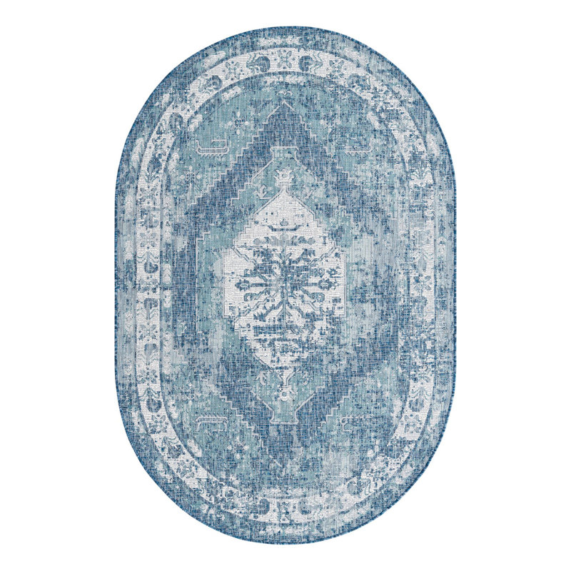Tapis d'intérieur / extérieur bleu Susan, Ovale 5 pi 3 po x 7 pi 10 po