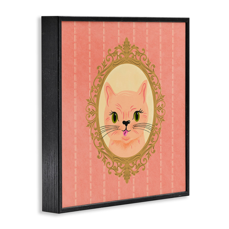 «Peach Cat Portrait», art de la giclée encadrée par Carrie Cantwell, Giclée encadrée noir minuit, H 17 po x l 17 po