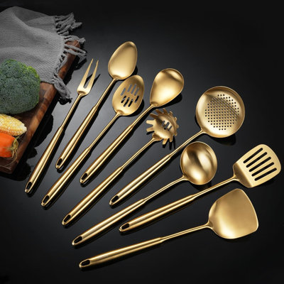 Premium Stainless Steel Kitchen Utensils Set, 9-Piece All-Metal Cooking Tools With Ergonomic Design, Dishwasher Safe And Easy To Clean