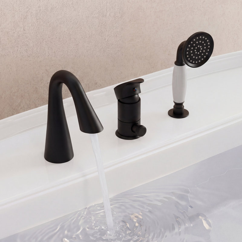 Robinet de baignoire romain monocommande à 3 trous avec douchette, à montage sur plage, Noir mat