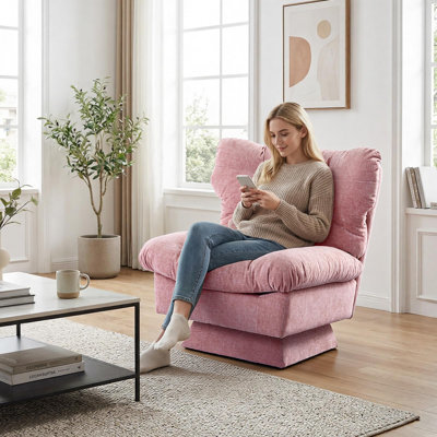 Fauteuil d'appoint pivotant en chenille, canapé moderne confortable à 360 ° avec base surdimensionnée, siège allongé de 20,8 po avec rembourrage en coton confortable, chaise d'appoint à charge maximale de 300 lb pour le salon, la chambre à coucher et le bureau