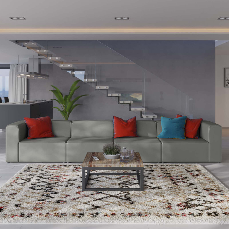 Mingle Vegan Leather 4-Piece Sectional Sofa, Gray Faux Leather