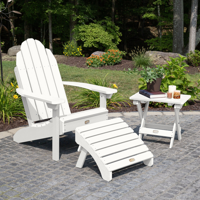 Essential Adirondack Chair with Essential Ottoman and Essential Folding Side Table, White