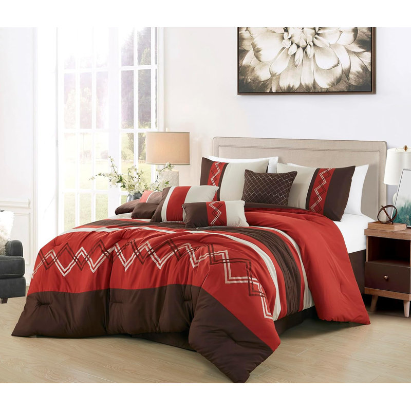 Microfiber Modern & Contemporary 7 Piece Comforter Set, Full Comforter + 6 Additional Pieces, Spice/Brown/Coffee Cream