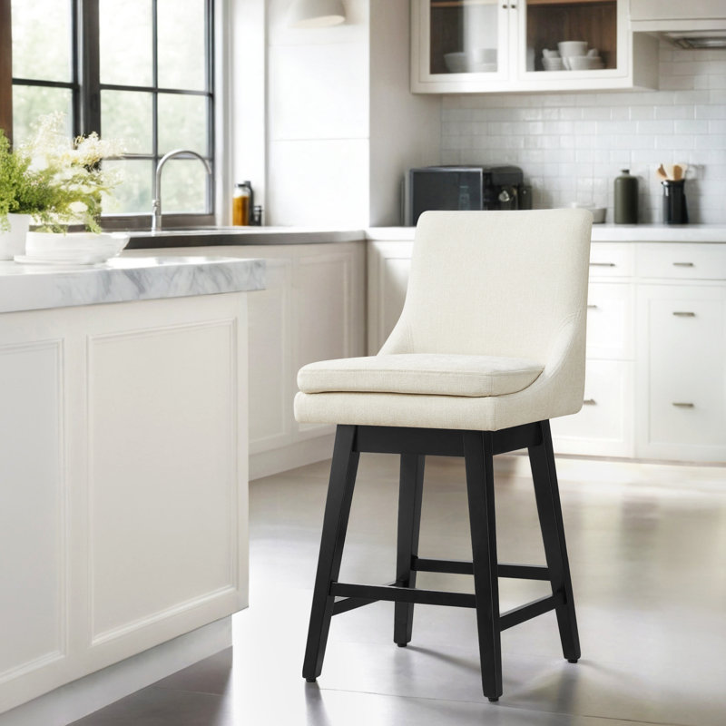 Aleksy Swivel 26'' Counter Stool, Cream Polyester Blend