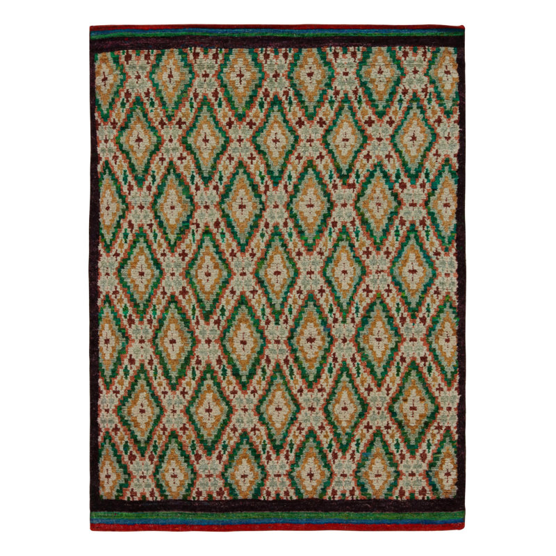 Moroccan Hand Knotted Geometric Area Rug, Runner 3' x 8'