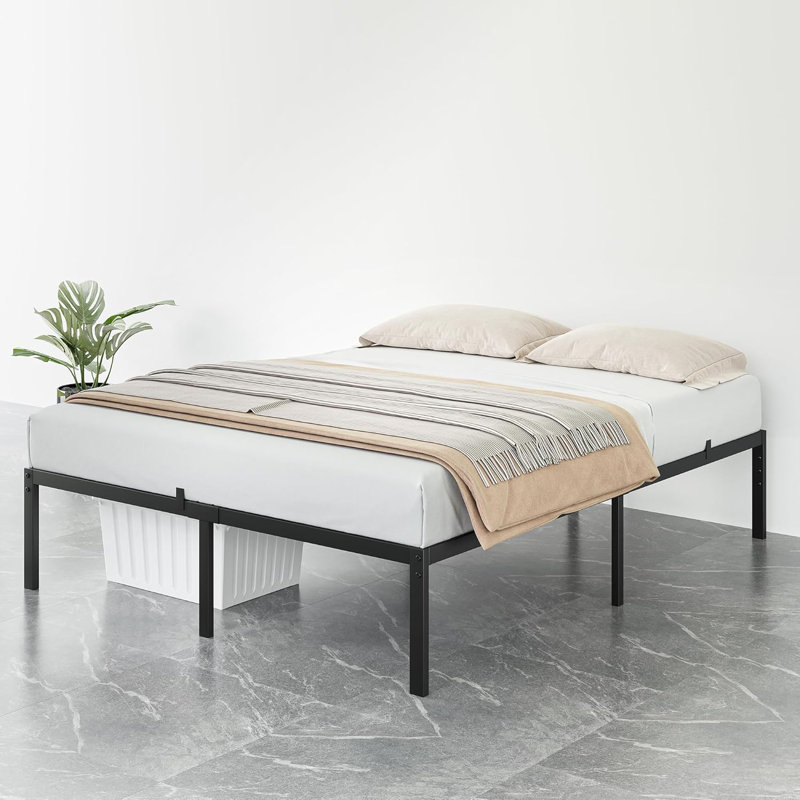 Structure de lit grand de 14 pouces avec plateforme de rangement en métal pour lit grand et sans sommier / support à lattes en acier / grand assemblage facile