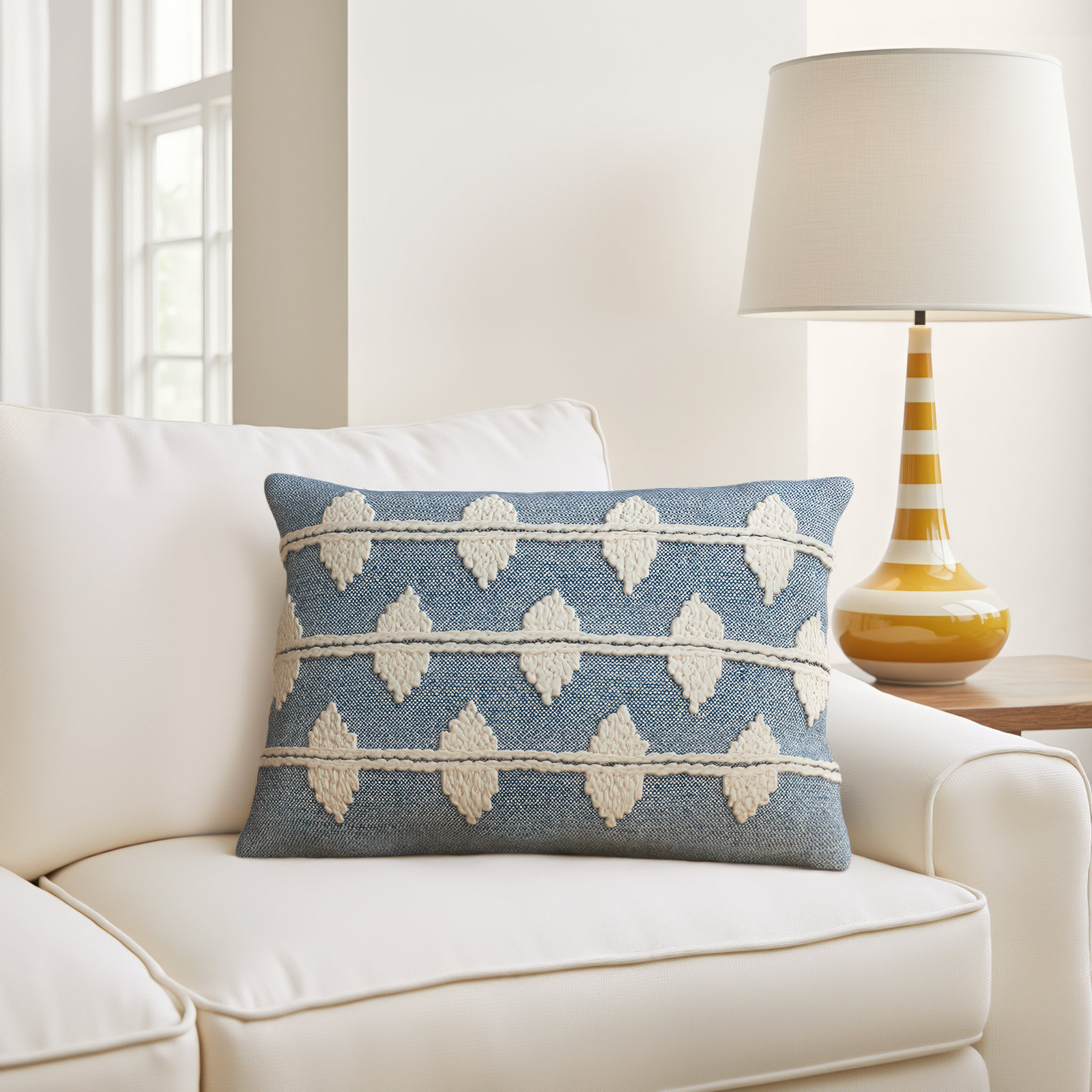Heiden 20" x 14" Embroidered Throw Pillow, Blue