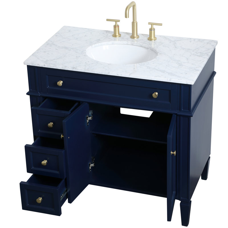 Rivers 36'' Single Bathroom Vanity with Marble Top, Blue