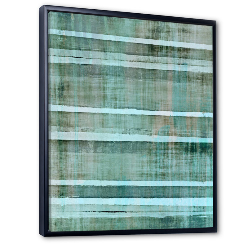 «Teal Meets Beige Abstract Stripes», art mural moderne et contemporain sur toile, H 20 po x l 12 po x P 1 po
