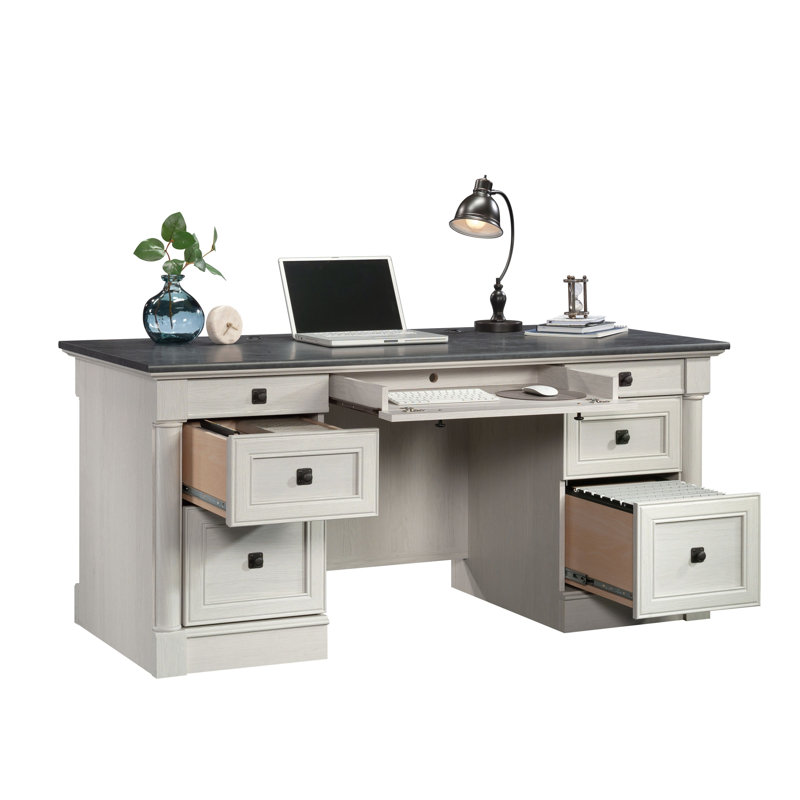 Bureau d'écriture rectangulaire l 65,118 po Panaghia, Blanc/Noir