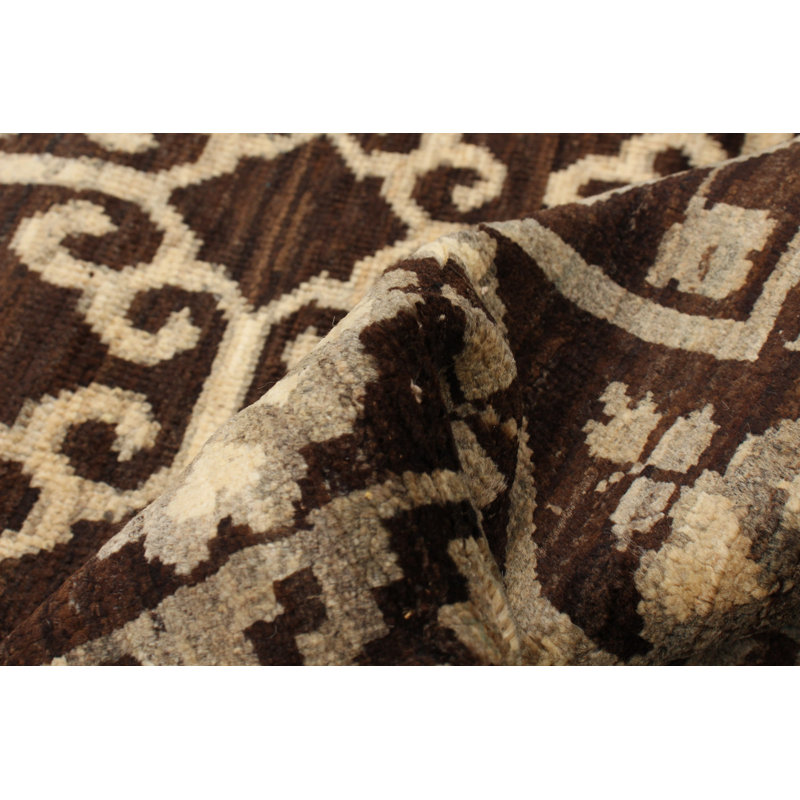 Tapis brun foncé en laine noué à la main de conception unique 18 pi 6 po 3 po x 9 pi 5 po Nouvel Âge