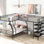 Lit simple sur lit simple en métal noir - Polyvalent avec tablettes et lit mezzanine en L, 4 tablettes, couleur