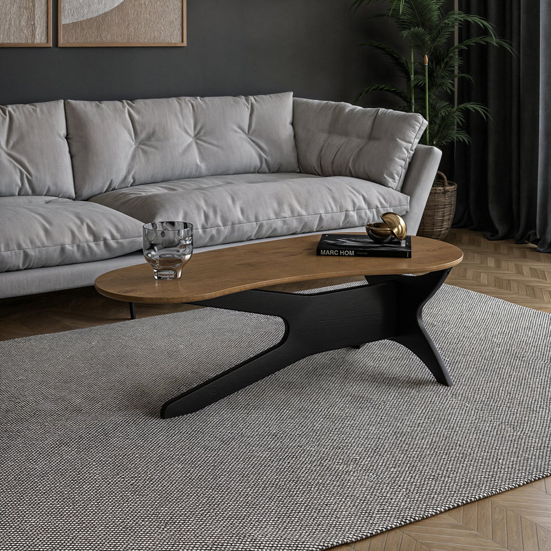 Table basse Mid-Century, Base noire / plateau moka